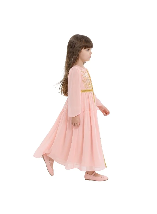 دىدانيالا جلابية عباية جميله مطرزة وردي بحزام ربط وأكمام للبنات